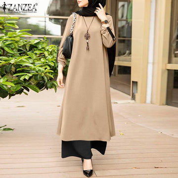 ZANZEA Muslim Fashion, Two Piece Sets Women's Outfits, Tracksuit Vintage Long Shirt Wide Leg Pants Sets Loose Suits