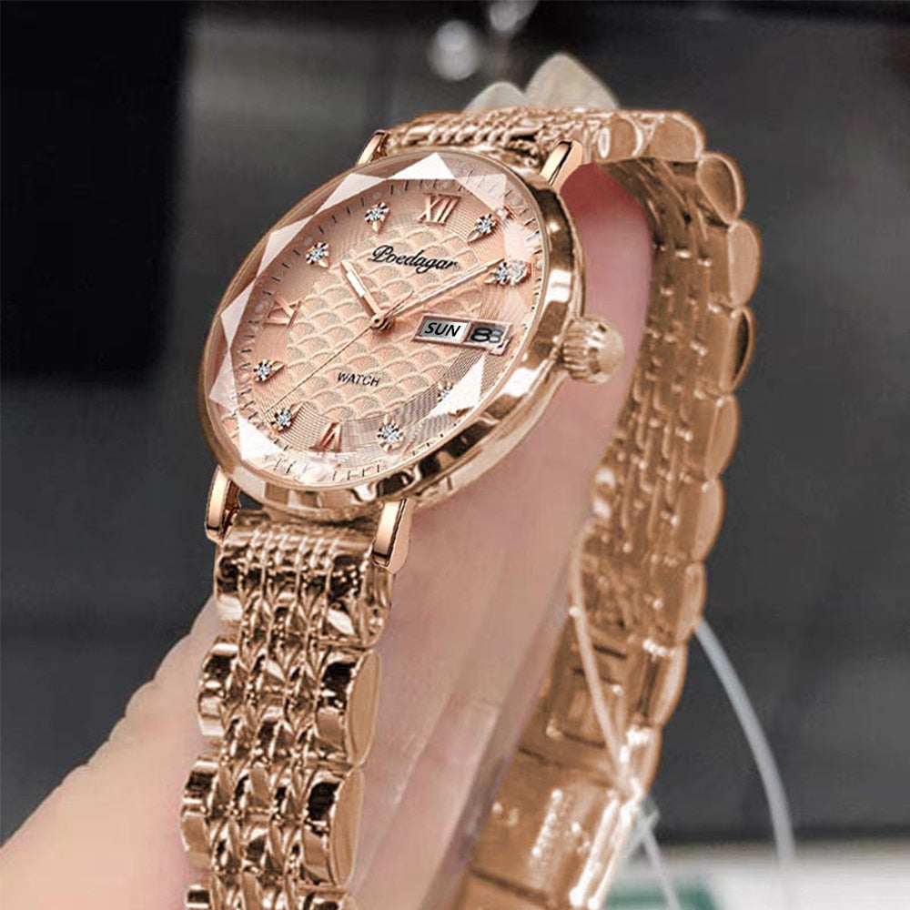 POEDAGAR Watch  for Women / New Fashion, Luxury Stainless Steel Wristwatch Bracelet Simple Rose Gold Waterproof Luminous Ladies Watches