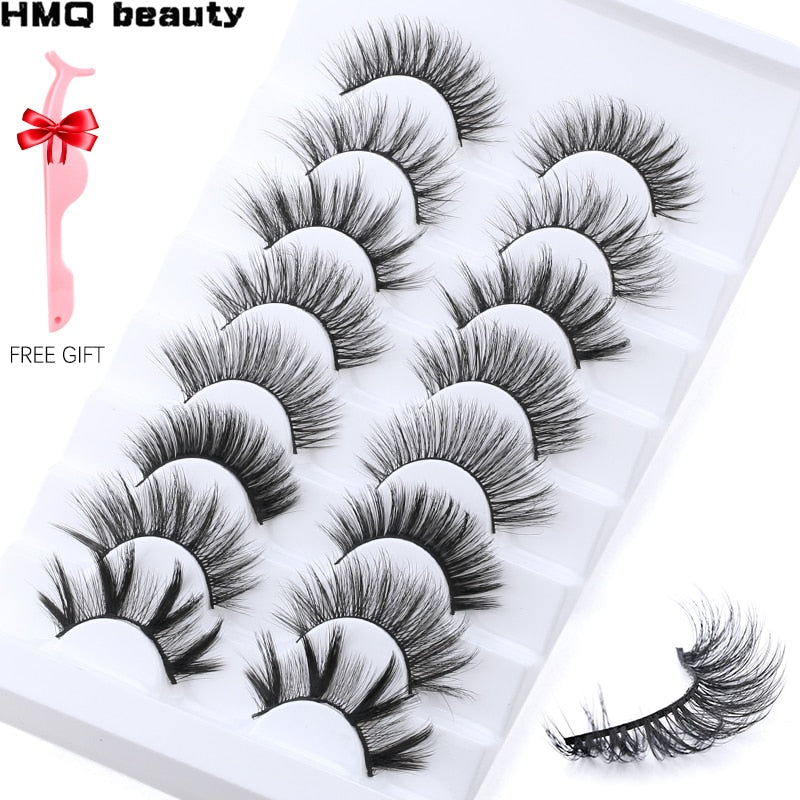 5/8 pairs 3D Mink Lashes Natural False Extension Silk Eyelashes