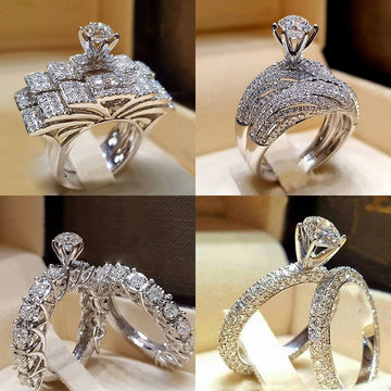 Bridal Set Elegant rings for Women Sliver Color Wedding Engagement fashion Jewelry With Full Shiny Cubiz Zircon female ring