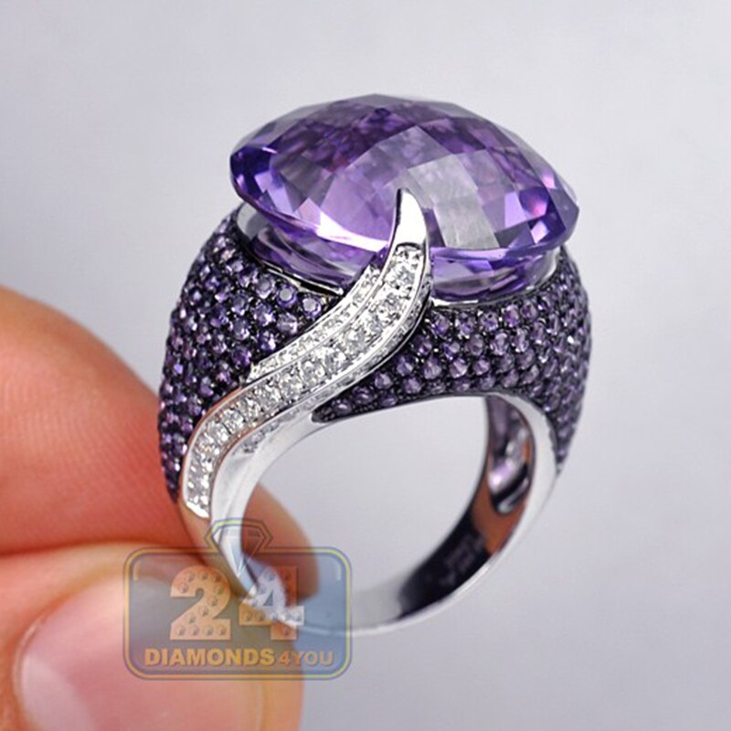 Elegant Large Round Purple Glass Filled Glass Filled Stone Rings for Women Female  Rhinestone Bridal Wedding Ring Jewelry