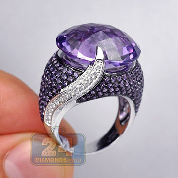 Elegant Large Round Purple Glass Filled Glass Filled Stone Rings for Women Female  Rhinestone Bridal Wedding Ring Jewelry