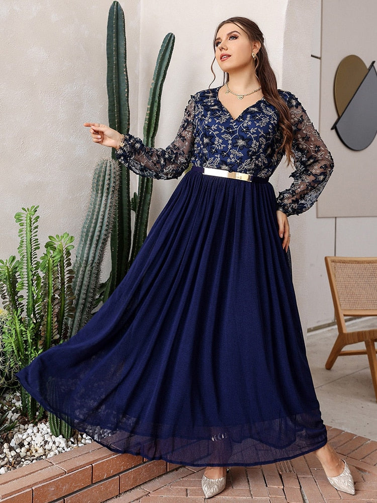 TOLEEN Plus Size Women Maxi Dress 2022 Luxury Chic Elegant Long Sleeve Embroidery Turkish African Evening Party Wedding Clothing