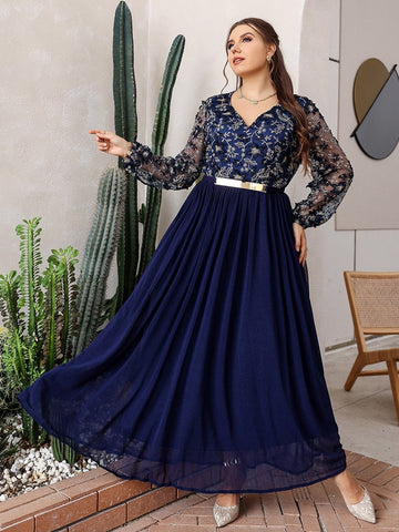TOLEEN Plus Size Women Maxi Dress 2022 Luxury Chic Elegant Long Sleeve Embroidery Turkish African Evening Party Wedding Clothing