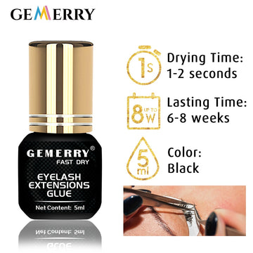 GEMERRY 5/10ML Eyelash Glue Fast Drying Eyelashes Extension Glue  Black Adhesive Retention 3-6 Months Long Last Lash Glue
