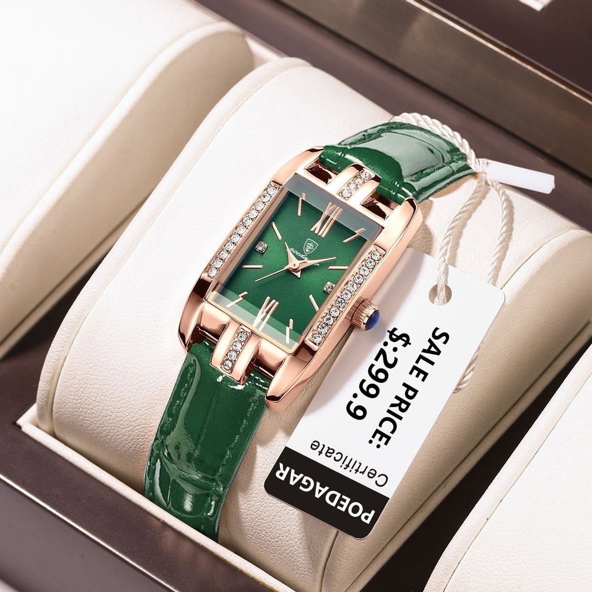 POEDAGAR Fashion Quartz Watch for women /Luxury Elegant  Waterproof watch with Leather Band and Diamond/ Montre Femme Gift