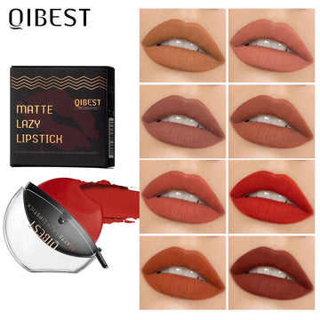 QIBEST 2023 New Lip-shaped Lipstick Makeup Lazy Lipstick Velvet Matte Nude Lipstick Pigment Long-lasting Lip Stain Tint Cosmetic