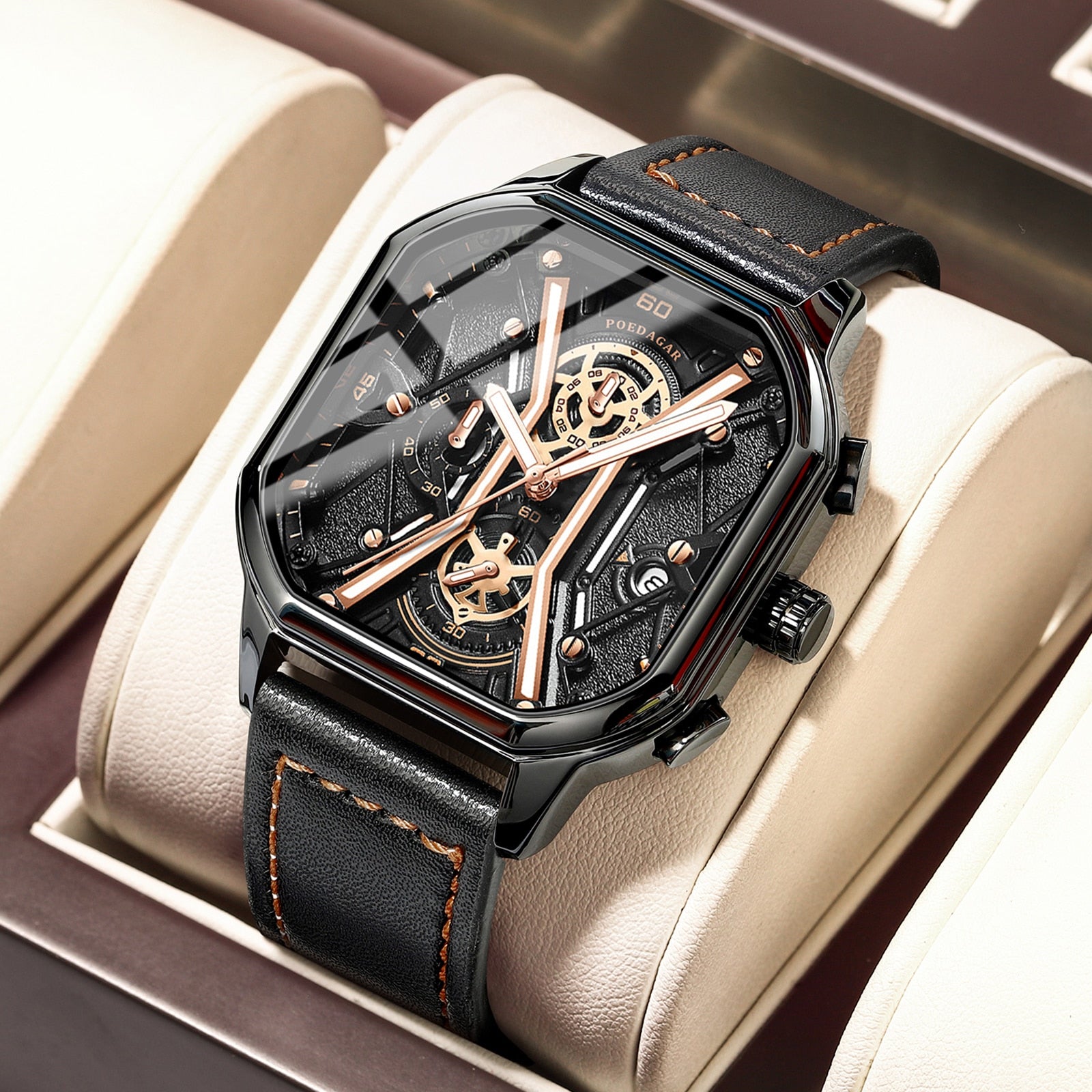 POEDAGAR Fashion Men Wristwatches / Luxury Chronograph Luminous Waterproof  Men Watch