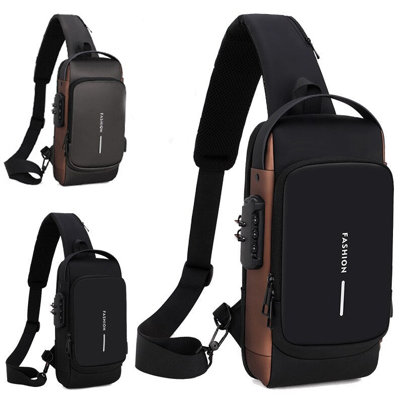 Multifunction Anti Theft USB Shoulder Bag  for Men / Man Crossbody Cross Body Travel Sling Chest Bag