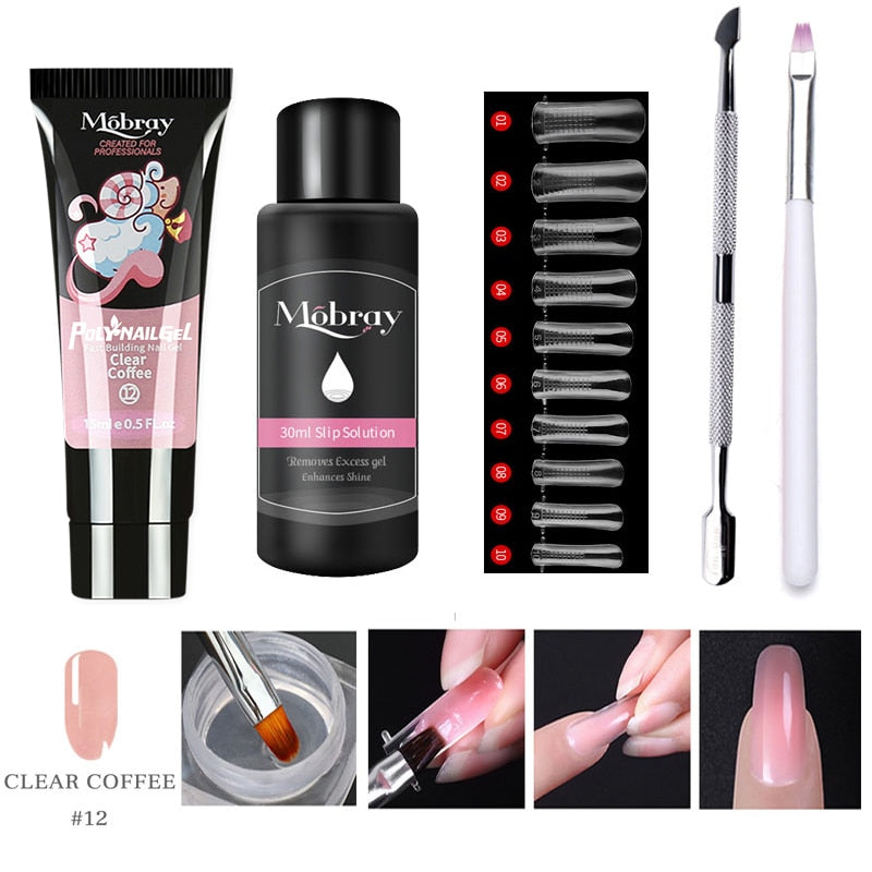5PCS Poly Extension Gel Set Nail Art French Nail Art / Clear Camouflage Color Nail Tip Form Crystal Nail Gel Slice Brush Nail Gel