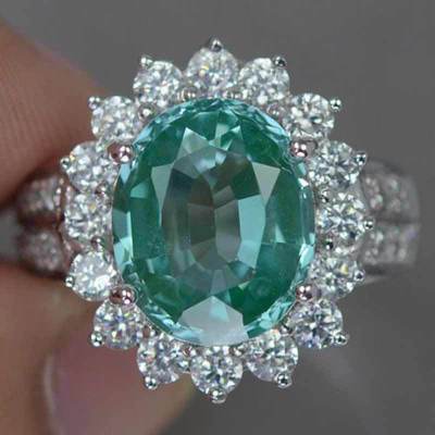 Huitan Romantic Plant Series Wedding Rings  / Luxury Flower Shaped Vintage Euro Style Engagement Ring With Bright Green Stone