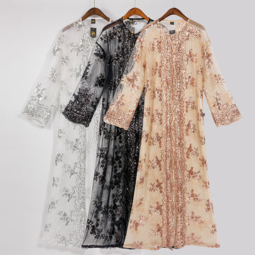 Floral Sequin Abaya Kimono Cardigan Hijab Muslim Dress /Turkish Islamic Clothing Abaya For Women / Dubai Kaftan Robe Islam Caftan