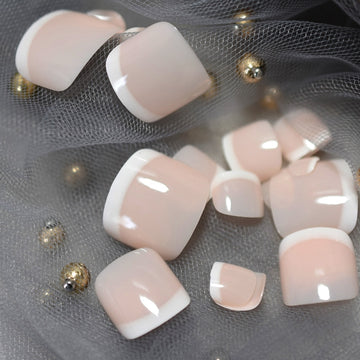 Classic French Square Toes Nails Nude Nature Fake Toes Nails Exquisite Feet Tips Faux Ongles Pieds