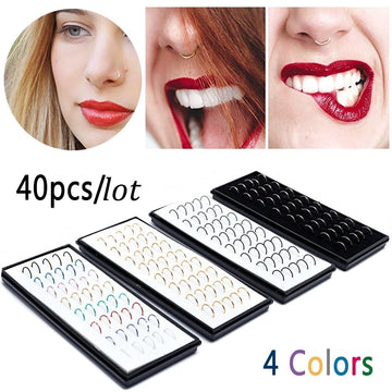 40pcs/lot 8x0.5mm Colorful Stainless Steel Fashion Nose Hoop / Nose Ring Stud Body Piercing Jewelry Punk Style Fit For cool style