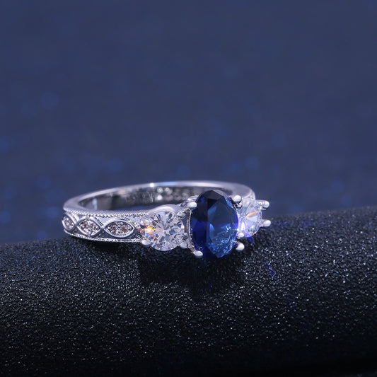 Huitan Deep Blue Stone  Women Finger Rings Ancient Patter /n Mysterious Charm Women Finger Rings With Size 6-10