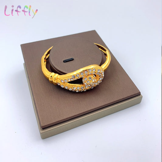 Liffly Luxury Dubai Gold Jewelry Sets ( Beads Necklace, Earring, Bracelet) For Women