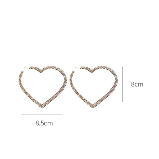 FYUAN Fashion Big Heart Crystal Hoop Earrings for Women