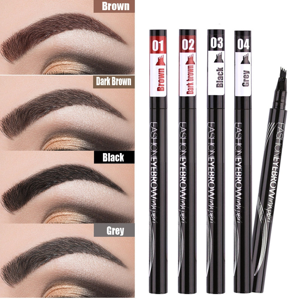 Waterproof Natural Eyebrow Pen/ Four-claw Eye Brow Tint Makeup three Colors Eyebrow Pencil Brown Black Grey Brush Cosmetics
