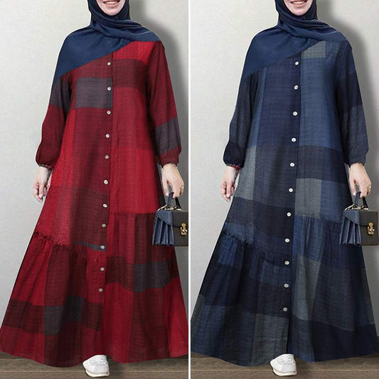 ZANZEA Vintage Floral Printed Sundress Long Sleeve Loose Maxi Long  Hijab Dress