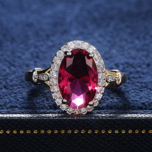 Huitan Big Oval Shaped Rose Red Cubic Zirconia Women Rings