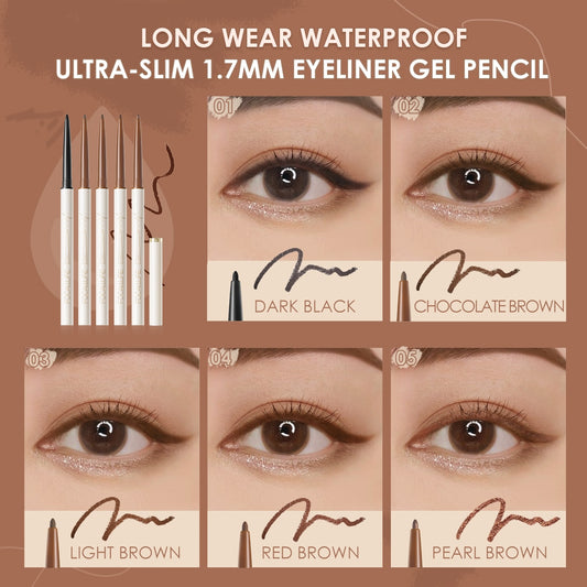 FOCALLURE Waterproof Eyeliner Gel Pencil/  Red Brown Ultra-slim 1.7mm Soft Easy Wear High Pigment Professional Lasting Eyes Makeup