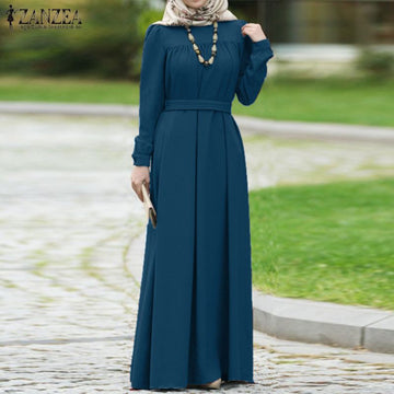 ZANZEA Women Casual Long Sleeve Solid Maxi Long Dress/ Loose Sundress S- Kaftan Abaya  Hijab Muslim Dress