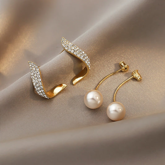 Korean Fashion Geometric Metal Pearl Pendant Drop Earrings For Woman