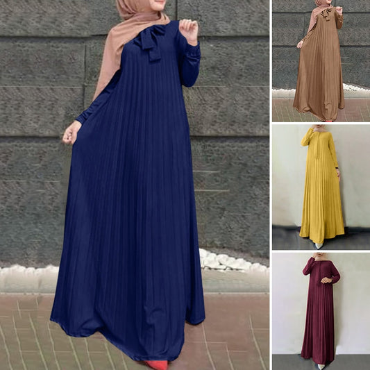 ZANZEA Abaya Long Sleeve Party Dresses  / Evening Gown Muslim Robe kaftan Loose Pleated Dress