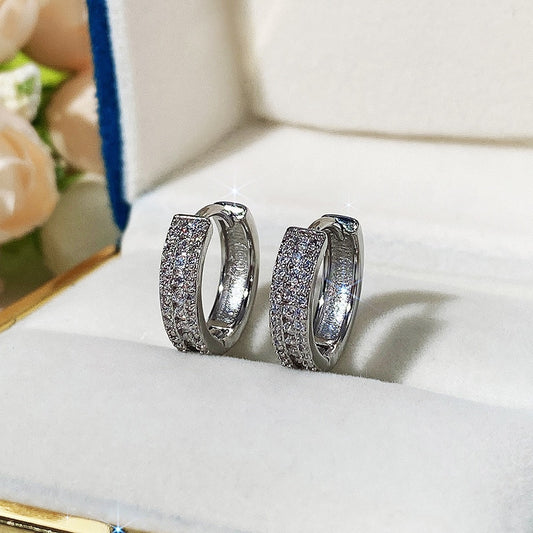 Huitan High Quality Silver Color Hoop Earrings for Women / Micro Paved CZ Stone Fashion Versatile Girls Circle Earrings
