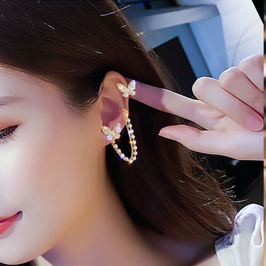 Korean Style Butterfly Ear Clips Without Piercing For Women Sparkling Zircon Ear Cuff Clip Earrings Wedding Party Jewelry Gifts