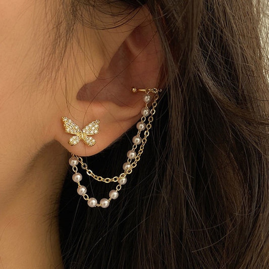 Silver Gold Plated Butterfly Ear Clip / Fake Piercing Earring For Women Shining Zircon Ear Cuff Clip Fashion