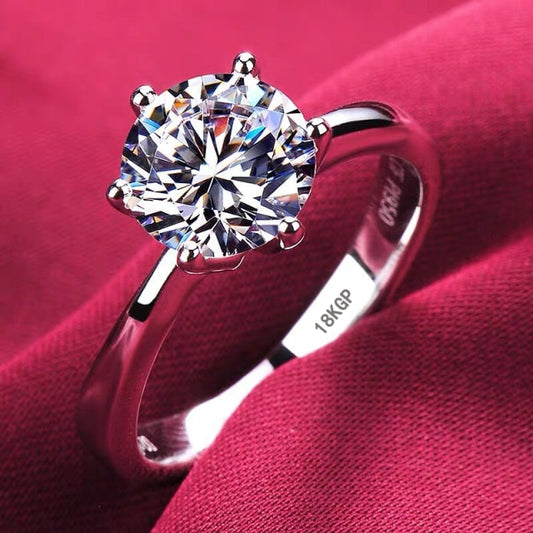 Never Fade 18K White Gold Rings for Women / 2.0ct Round Cut Zirconia Diamond Solitaire Ring Wedding Band Engagement Bridal Jewelry
