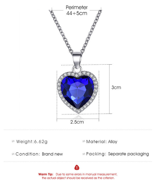 New Simple Titanic Heart of Ocean Necklace / Blue Crystal Love Heart  Pendant Necklace For Women