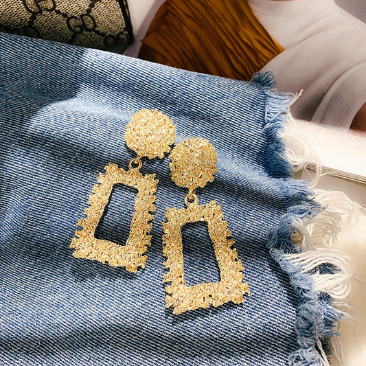 Vintage Geometric Earrings for Women Statement Earring  Jewelry Carved Metal Gold Color Earing